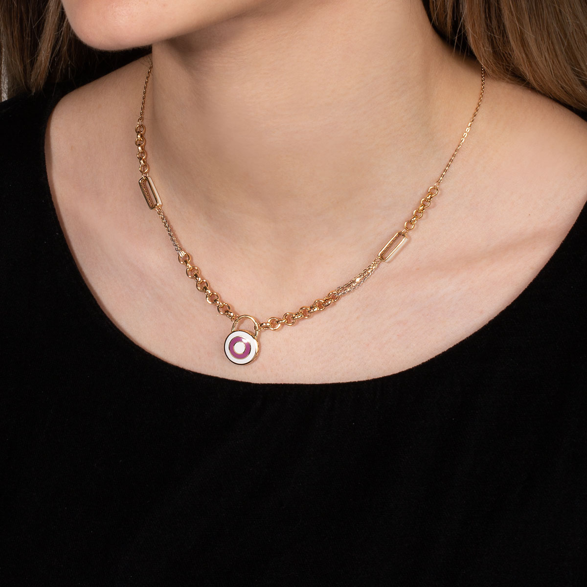 گردنبند طلا قفل مینا کاری لوان - تصویر 5