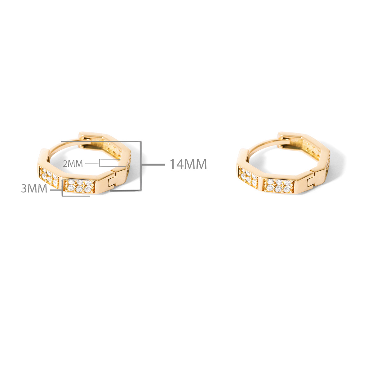 گوشواره طلا حلقه ای شش ضلعی نگین دار - تصویر 4