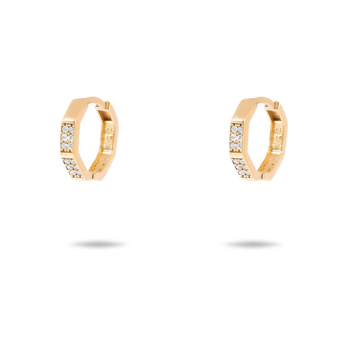 گوشواره طلا حلقه ای شش ضلعی نگین دار - تصویر 5