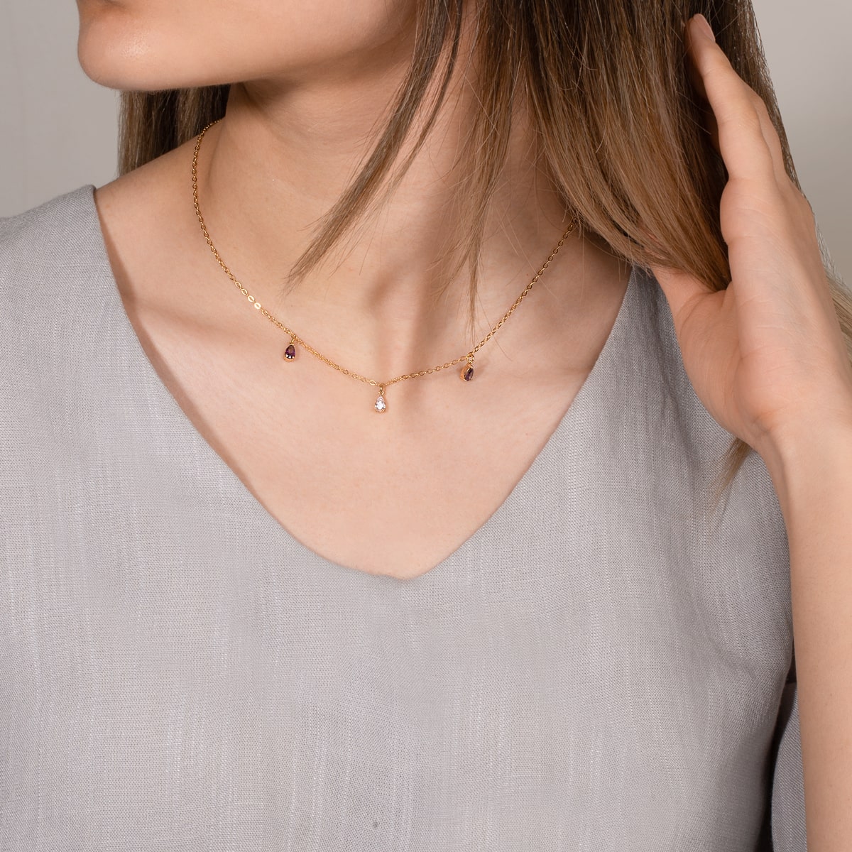 گردنبند طلا قطره بنفش - تصویر 3