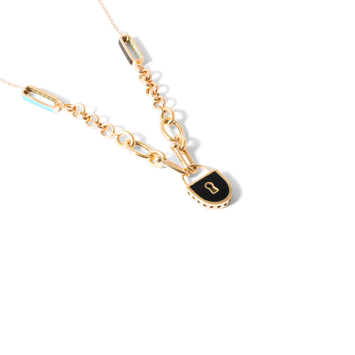 Gold necklace with enamel lock g