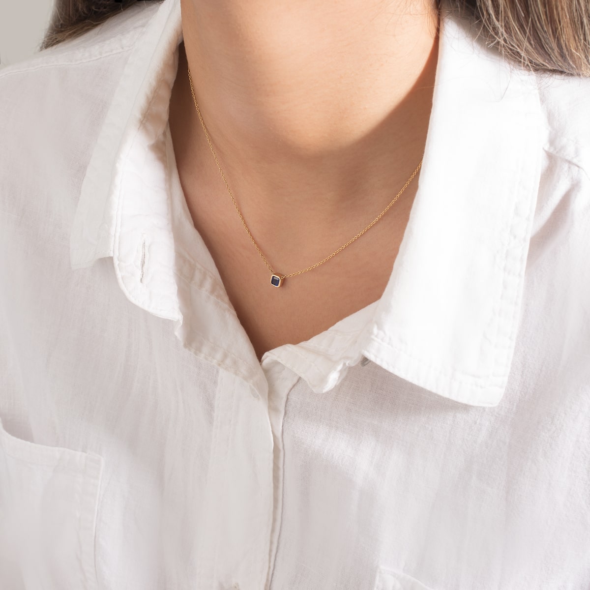 گردنبند طلا تک نگین سرمه ای - تصویر 3