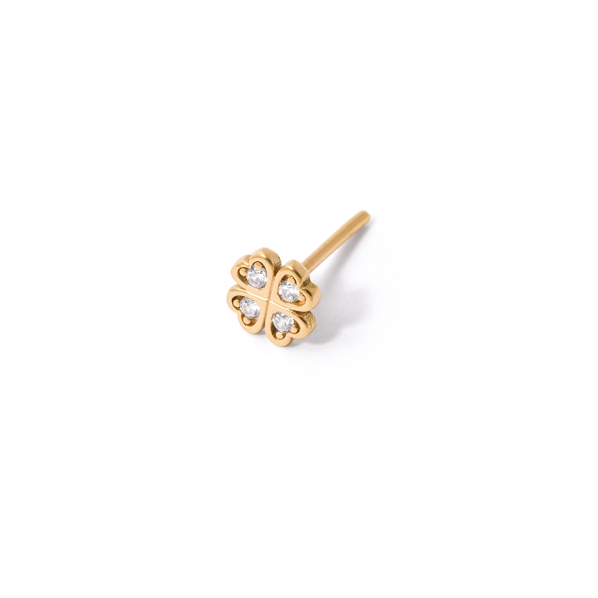 Gold stud earrings with jeweled clover g