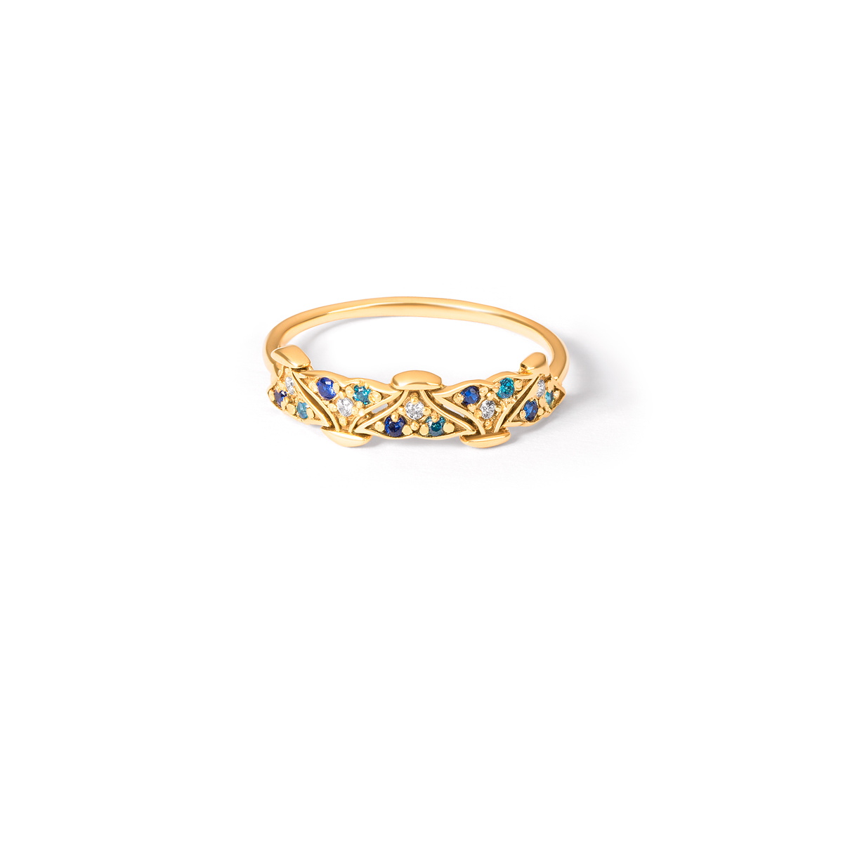 Gold ring, blue gem, whale tailG Gold ring, blue gem, whale tailG