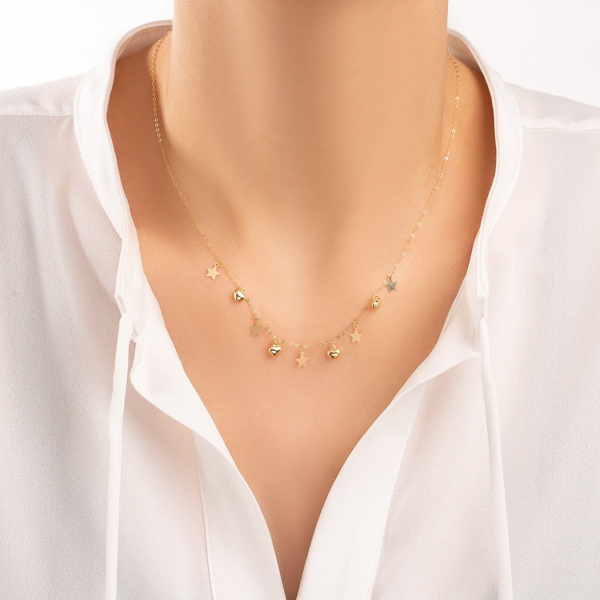 گردنبند طلا قلب و ستاره گالری طلا پرسته